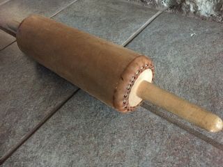 Antique Wood Handle - Leather,  Hand Printer ' s Ink Rolling Pin - WOW 2