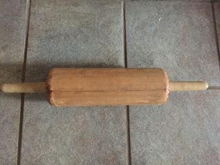 Antique Wood Handle - Leather,  Hand Printer ' s Ink Rolling Pin - WOW 6