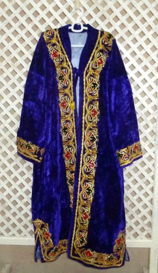 MAGNIFICENT UZBEK GOLD HANDMADE EMBROIDERED WEDDING ROBE CHAPAN BUKHARA 1398 2