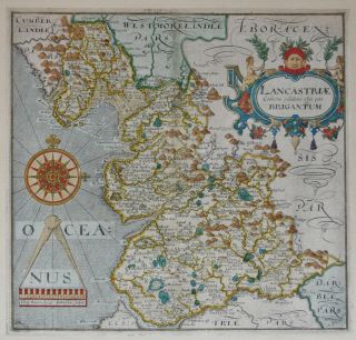 17th Century Map Of Lancashire By Saxton / Hole,  C.  1610