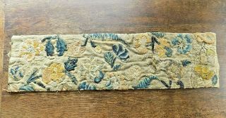 17thc? Bed Hanging Antique Embroidery Jacobean? Crewel Work Wool Linen