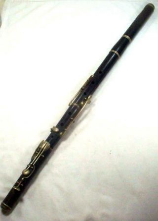 Antique C1880 Wooden Flute Dark Wood Ebony? W/ 8 Nickel Keys 27 " Tapered Body