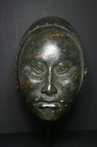 Life size IFE bronze African ONI Queen mask - Nigeria Benin,  TRIBAL ART 4