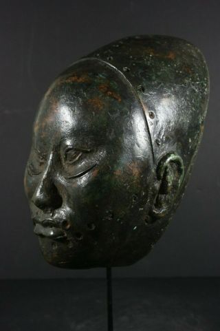 Life size IFE bronze African ONI Queen mask - Nigeria Benin,  TRIBAL ART 5