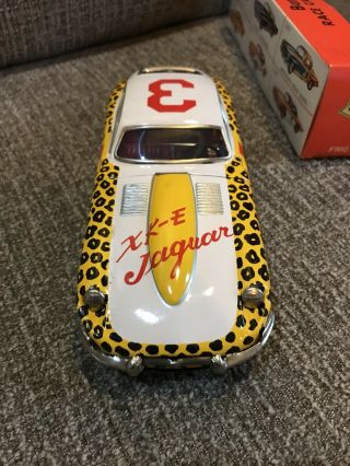 Vintage Japan Tin Bandai Jaguar XK - E Champion Leopard Print Toy Car w/Box 5