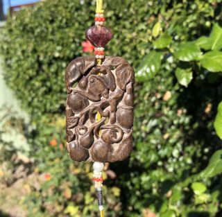 A Chinese Agarwood ' Gourd and Bat ' Pendant 10