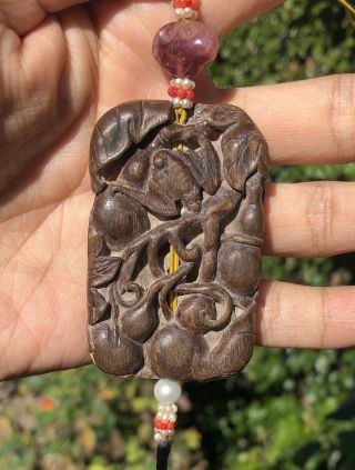 A Chinese Agarwood ' Gourd and Bat ' Pendant 11