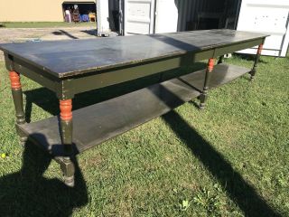 Wonderful Large 12 Foot 11 Inch Farm Country Store Counter Table Old Paint
