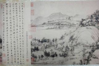 Very Long Old Chinese Scroll Hand Painting Landscapes Marked " Huanggongwang "