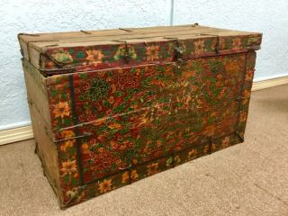 Estate Antique Tibet Painted Buddhist Trunk Chinese 18th Century