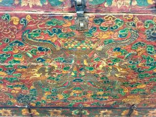 ESTATE Antique Tibet Painted Buddhist Trunk Chinese 18th Century 3