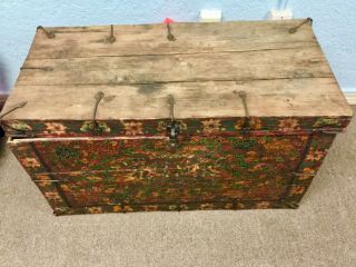 ESTATE Antique Tibet Painted Buddhist Trunk Chinese 18th Century 5