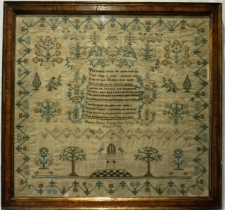 Early 19th Century Motif & Verse Sampler By Matilda Parker Aged 10 - 1829