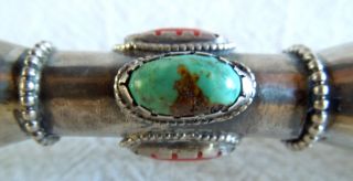 Silver 2 - CORAL & 2 - TURQUOISE DOUBLE SHOT GLASS Old Southwestern Native American 3