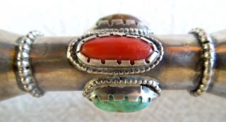 Silver 2 - CORAL & 2 - TURQUOISE DOUBLE SHOT GLASS Old Southwestern Native American 4