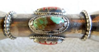 Silver 2 - CORAL & 2 - TURQUOISE DOUBLE SHOT GLASS Old Southwestern Native American 5