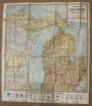1919 Kenyon ' s Highway Census Pocket Map of Michigan Auto Trails & East Wisconsin 2
