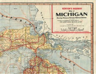 1919 Kenyon ' s Highway Census Pocket Map of Michigan Auto Trails & East Wisconsin 9