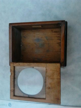 ANTIQUE OLD HAND MADE WOODEN WALL HANGING CLOCK BOX w PORCELAIN HANDLE/GLASS 5