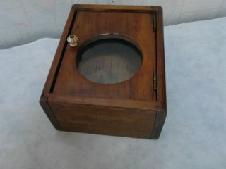 ANTIQUE OLD HAND MADE WOODEN WALL HANGING CLOCK BOX w PORCELAIN HANDLE/GLASS 7