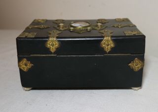 antique ornate 1800 ' s French bronze wood painted porcelain jewelry box brass 10