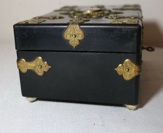 antique ornate 1800 ' s French bronze wood painted porcelain jewelry box brass 9