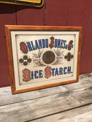 Antique Orlando Jones Rice Starch Display Sign Primitive Country Store Kitchen