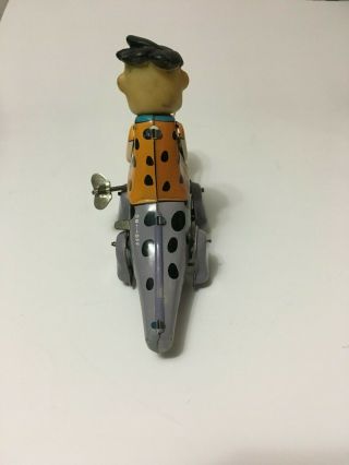 Vintage Rare 1960 ' s Japan Marx Linemar Fred Flintstone Riding Dino Tin Wind toy 4