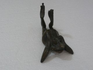 Rare Antique Small Bronze Lazy Frog Fountain Pond Spitter Marked Me
