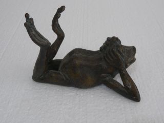Rare Antique Small Bronze Lazy Frog Fountain Pond Spitter Marked ME 2