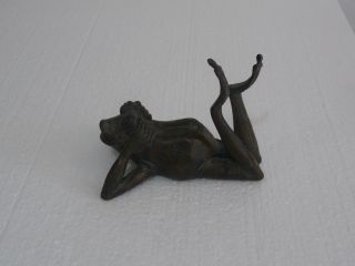 Rare Antique Small Bronze Lazy Frog Fountain Pond Spitter Marked ME 3