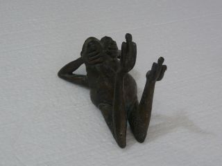 Rare Antique Small Bronze Lazy Frog Fountain Pond Spitter Marked ME 4