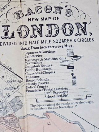 c1885 Bacon Map London Street Plan Detailed Old Antique 3