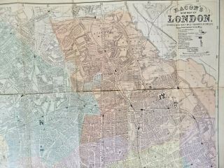 c1885 Bacon Map London Street Plan Detailed Old Antique 4