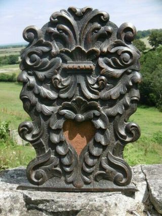 19thc Gothic Oak Carving With Griffins & Green Man Heads