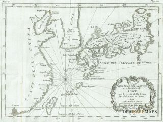 Japan Korea China Rare Italian Map After Bellin/van Schley 1754 Antique