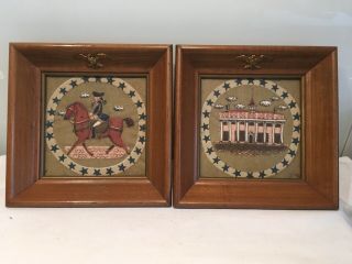 Framed Antique Vintage American,  George Washington,  Samplers,  Needlework