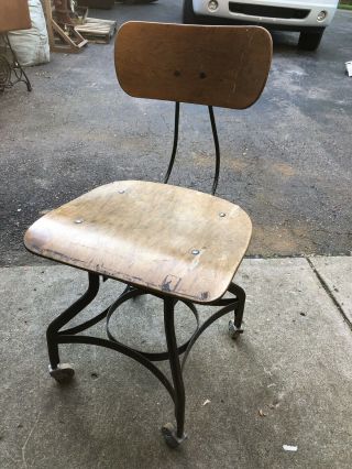Vtg Industrial Chair Mid Century Modern Toledo Uhl Steel Wooden Antique Rare