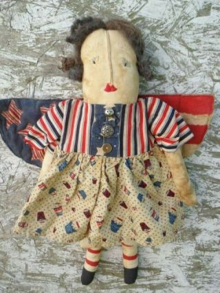 Primitive Americana Lady Liberty Doll Door Hanger Shelf Sitter - Prudence
