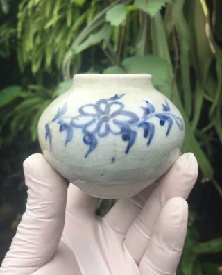 Antique Chinese Blue & White 14th Century Yuan Dynasty Small Vase