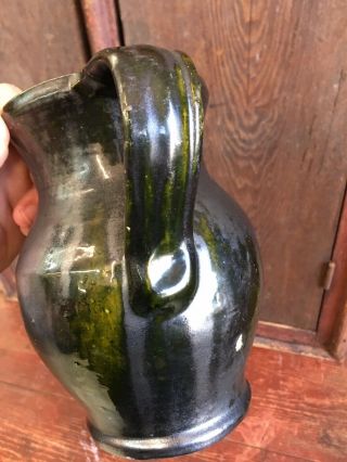 Small Antique Glazed Pitcher - Southern? Stoneware? Redware? - Extruded Handle 11