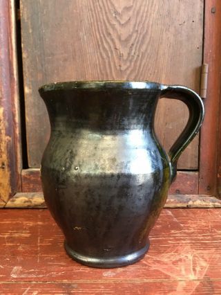 Small Antique Glazed Pitcher - Southern? Stoneware? Redware? - Extruded Handle 2