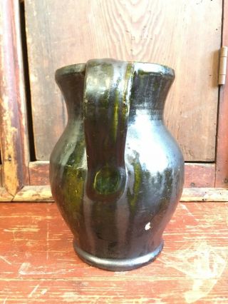 Small Antique Glazed Pitcher - Southern? Stoneware? Redware? - Extruded Handle 3