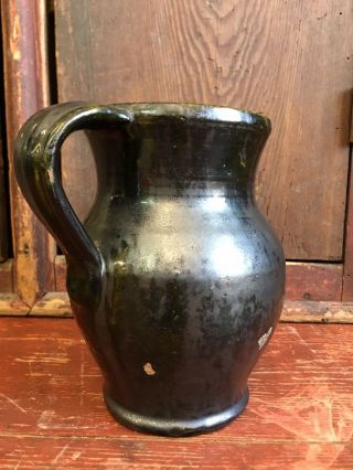 Small Antique Glazed Pitcher - Southern? Stoneware? Redware? - Extruded Handle 4