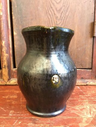 Small Antique Glazed Pitcher - Southern? Stoneware? Redware? - Extruded Handle 5