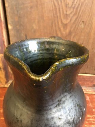 Small Antique Glazed Pitcher - Southern? Stoneware? Redware? - Extruded Handle 6