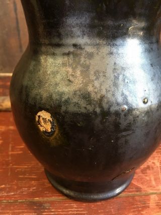 Small Antique Glazed Pitcher - Southern? Stoneware? Redware? - Extruded Handle 7