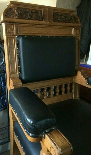 Chair Carved Oak Black Leather Furniture Old World Throne Style 11