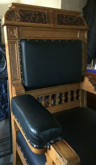 Chair Carved Oak Black Leather Furniture Old World Throne Style 4