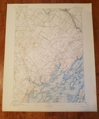 1918 U.  S.  Geological Survey Map Freeport Maine Sheet 20x16.  5 Brunswick,  Casco Bay